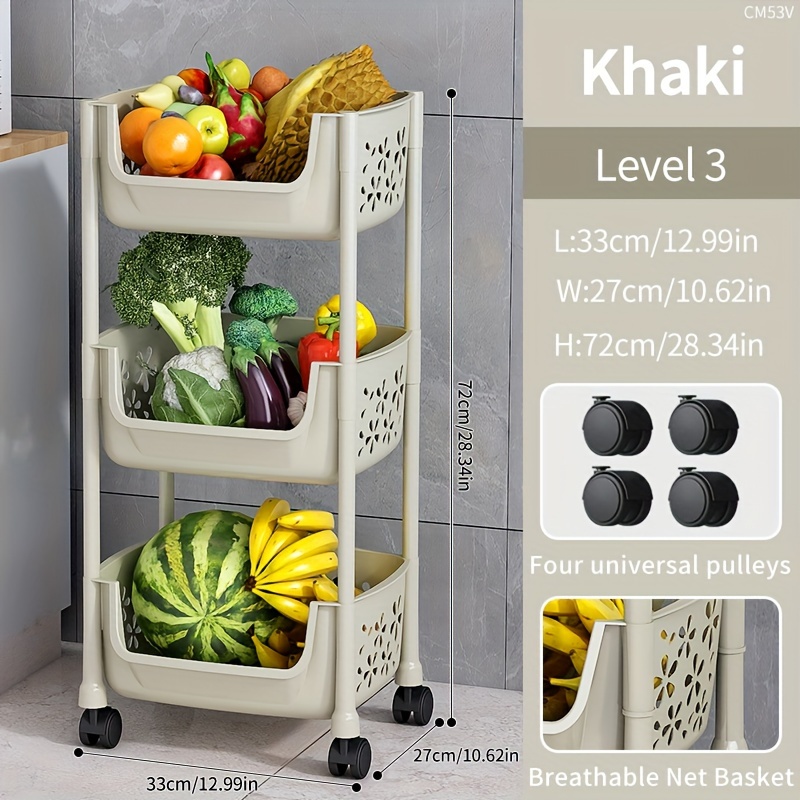  ZSH-stc Carrito de almacenamiento de cocina de 3 niveles con  ruedas, estante de frutas y verduras de acero inoxidable para baño,  organizador multifunción (tamaño : 138,931.1 in) : Hogar y Cocina