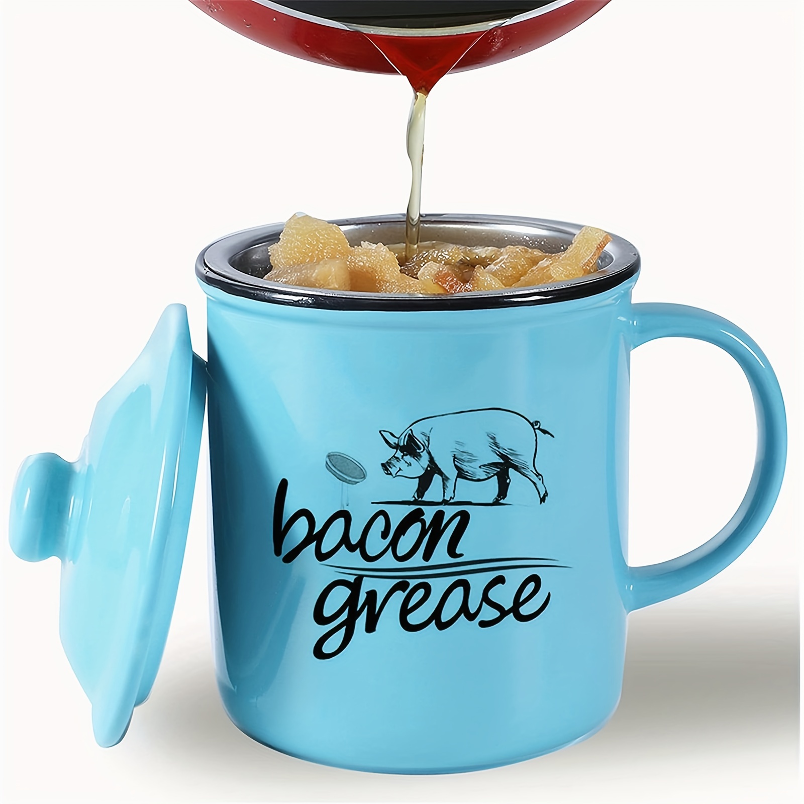 Bacon Grease Container With Strainer, Cooking Oil Can for Kitchen