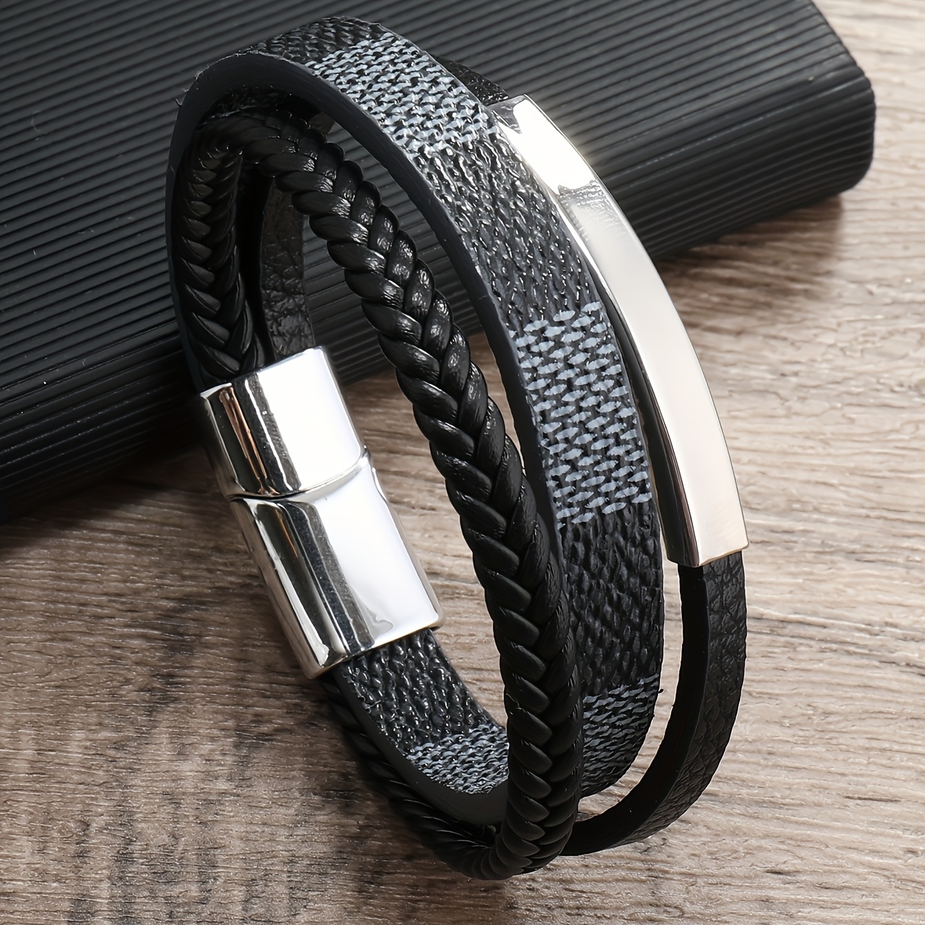 Leather Bracelets For Men Multilayer Braided Leather Bracelet, Magnetic  Buckle Leather Bracelet