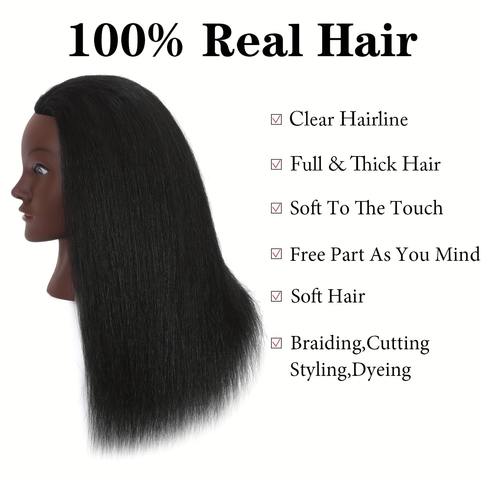 100% Real Hair Practice Training Head Mannequin Hairdressing Doll