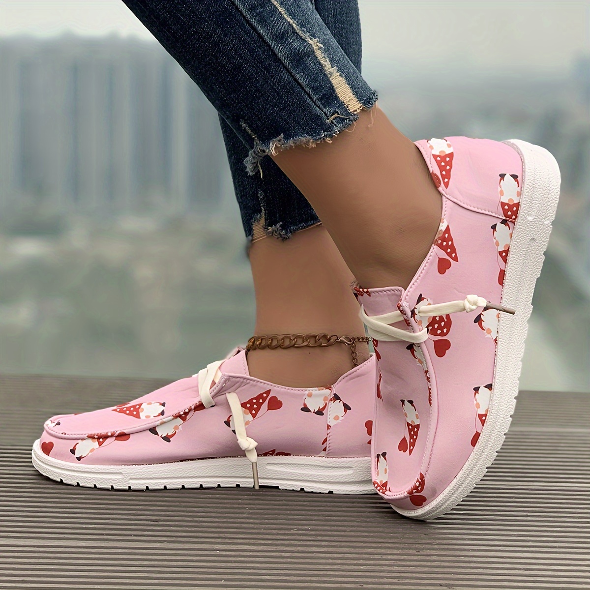 Women's Skate Shoes with Heart & Icecream Pattern, Lightweight