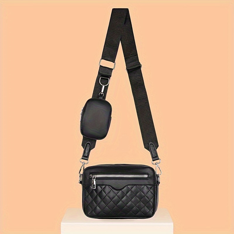 2pcs Argyle Quilted Crossbody Bag Set, Simple Solid Color Square Bag, Women's Shoulder Bag with Mini Coin Purse,Solid color,$8.99,Black,Temu