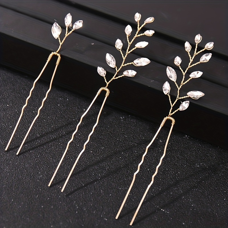 

3pcs Rhinestone Flower Hair Pin For Women Head Jewelry Wedding Hair Accessories U-shaped Hairpin Headpiece