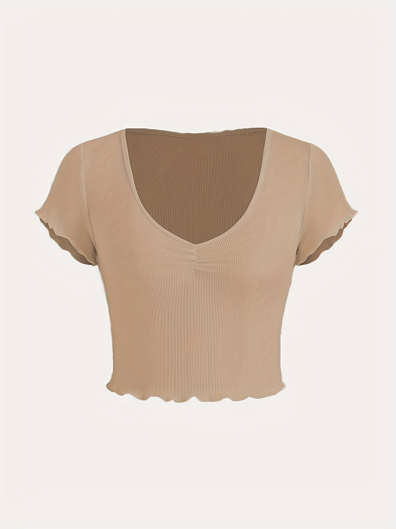 Women's Short T-Shirt Short Sleeve V-Neck Sexy Ribbed Crop Top