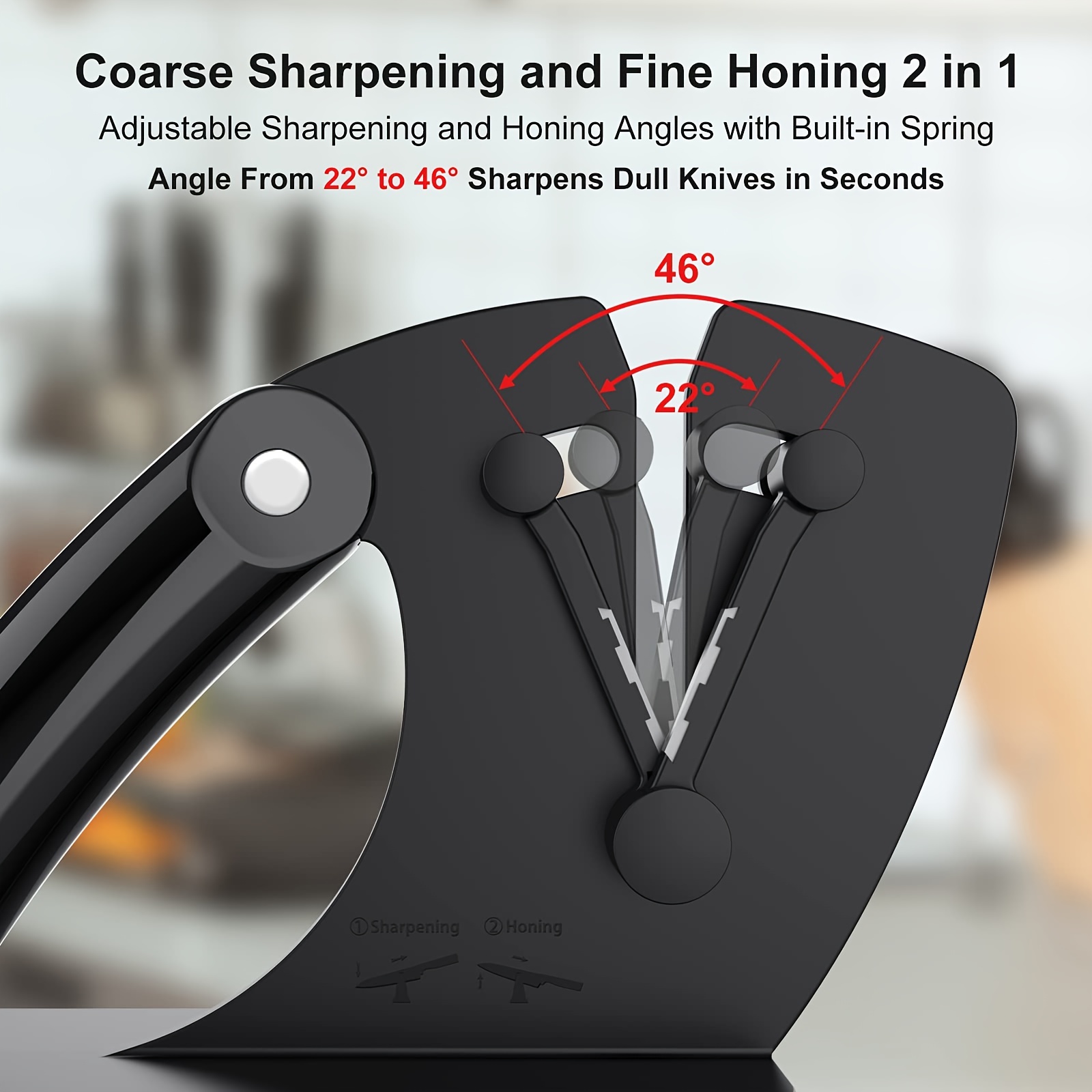 2 in 1 Tungsten steel & Ceramic Knives Sharpener V-Shaped Non Slip Handle
