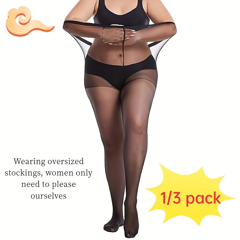 Plus Size Casual Stockings For 0XL-2XL, Women's Plus Solid Semi Sheer  Footed Stretchy High * Tights