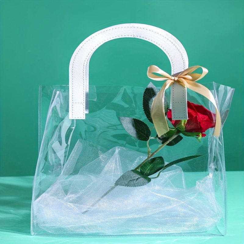 25 bolsas de regalo transparentes con asa, bolsa de plástico reutilizable  para regalo, pequeñas bolsas transparentes de PVC para regalos, compras