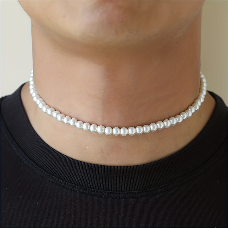 Collier perle blanche homme