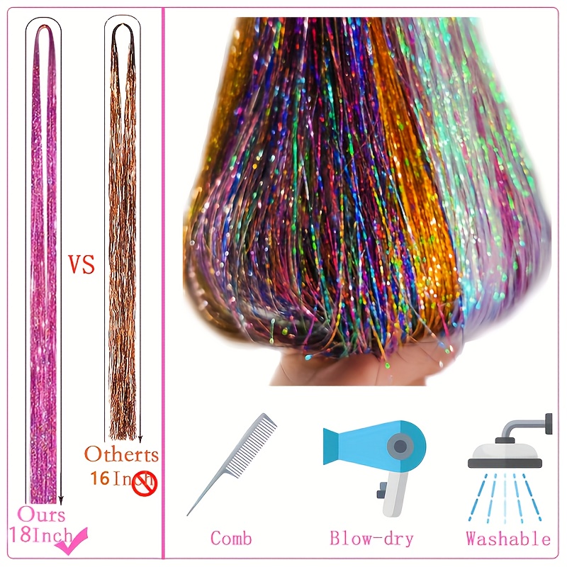 Hair Tinsel Strands Kit With Silicone Rings Beads - Temu Australia