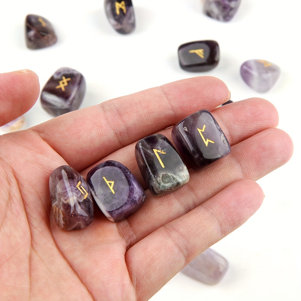 Natural Stone Amethyst Quartz Engraved Rune Stones Ideal - Temu