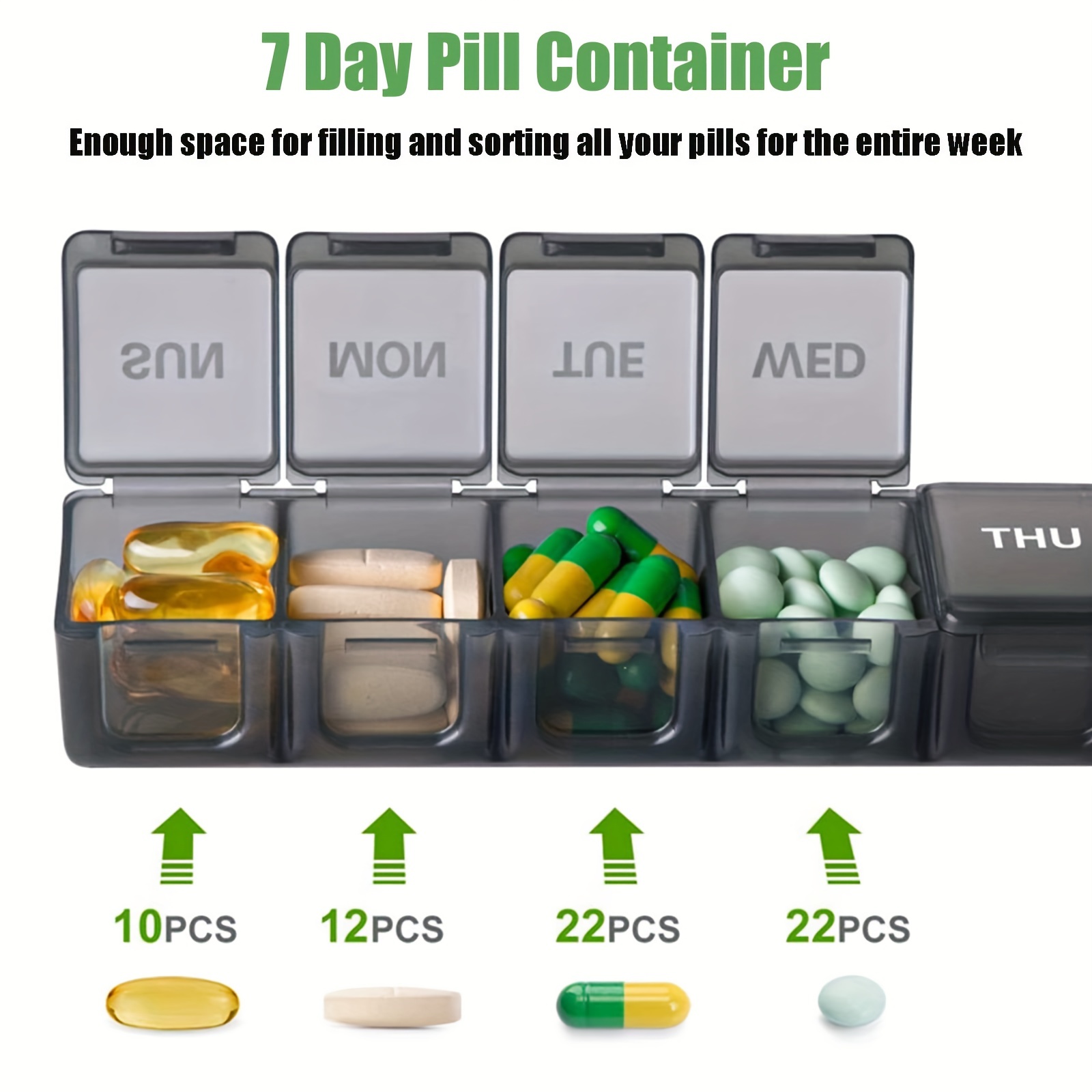 Extra Large Weekly Pill Organizer with 7 Oversize Compartments