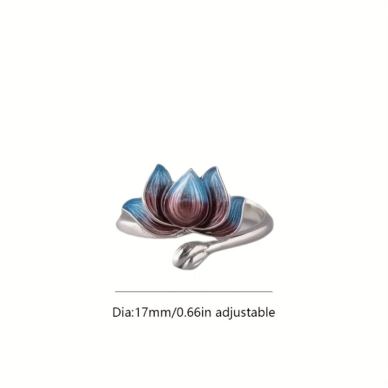 Retro Koi Enamel Colored Adjustable Ring with Lotus Design