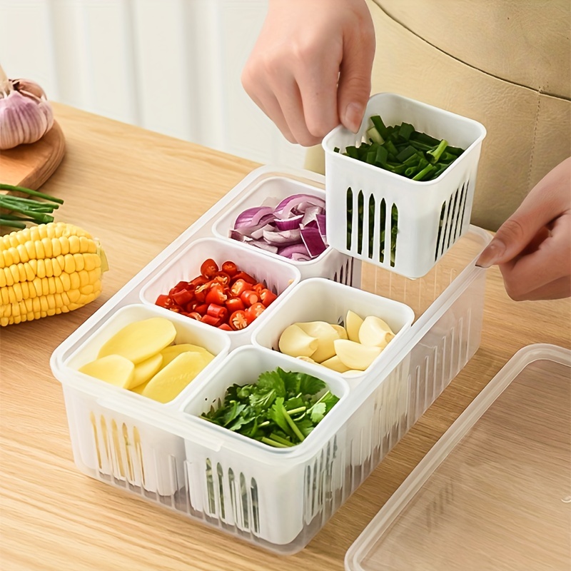 Double-layer Fridge Storage Box Refrigerator Fruit Vegetable Drain