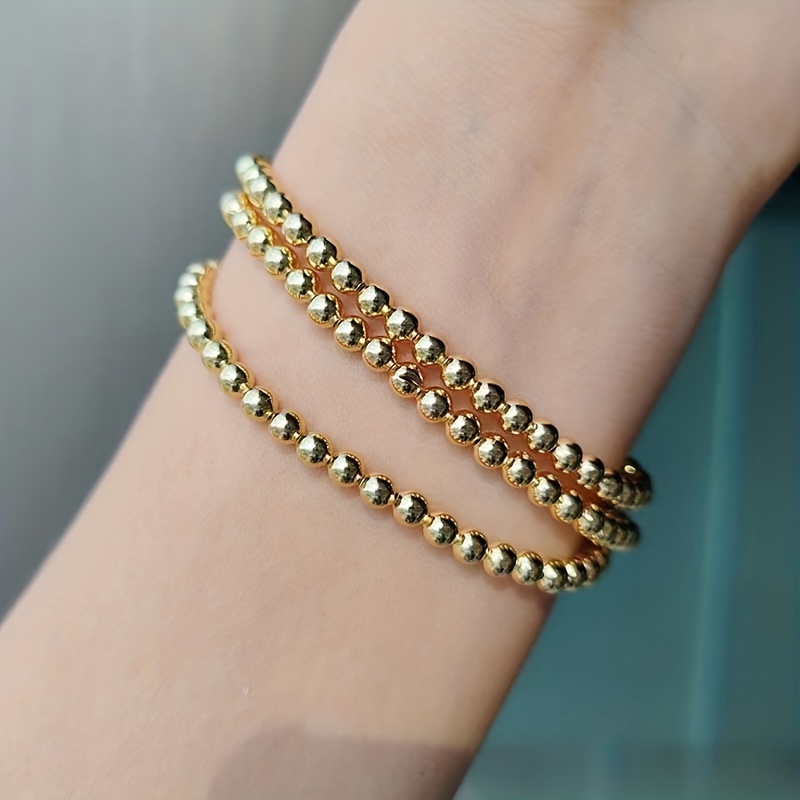 Round Beads Balls Bracelet 18k Gold Plated Golden Color - Temu