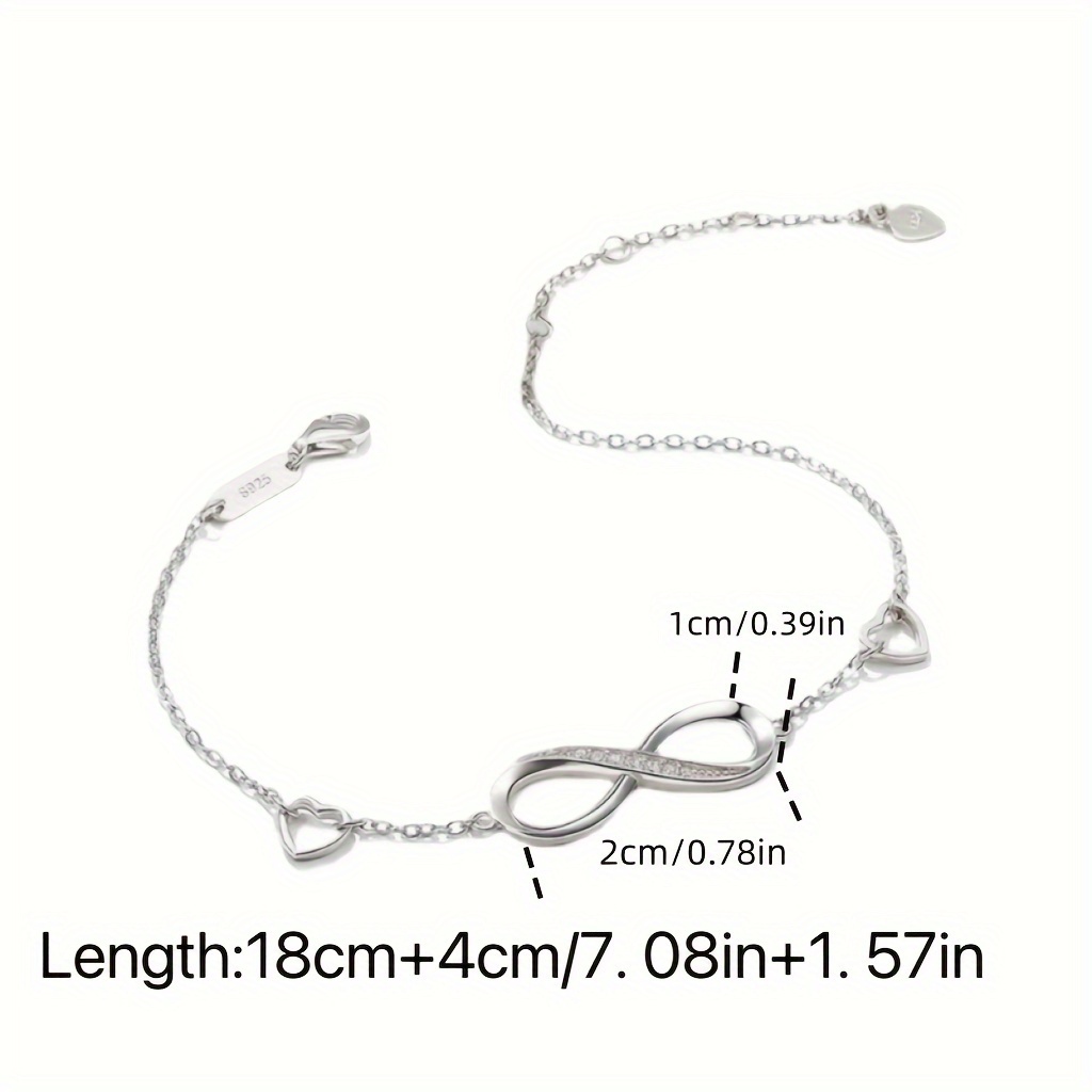 925 Silver Infinity Symbol Thin Inlaid Chain Shiny Bracelet - Temu