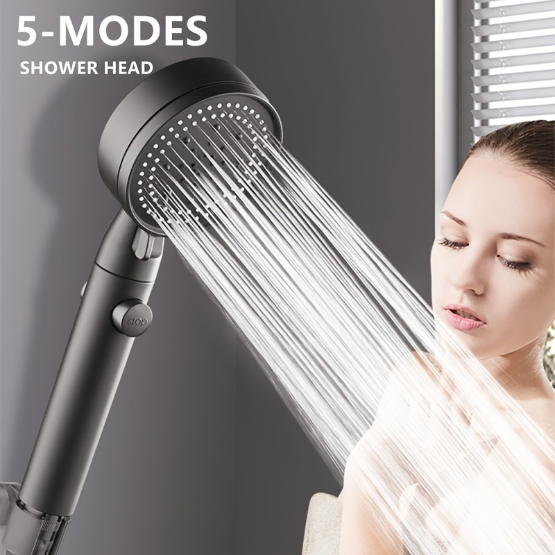 Multi Functional High Pressure Shower Head With 5 Modes Spray Handheld Showerhead With Hose And For Dry Hair And Skin Black Silvery Bathroom Accessories Shower Head - Home & Temu