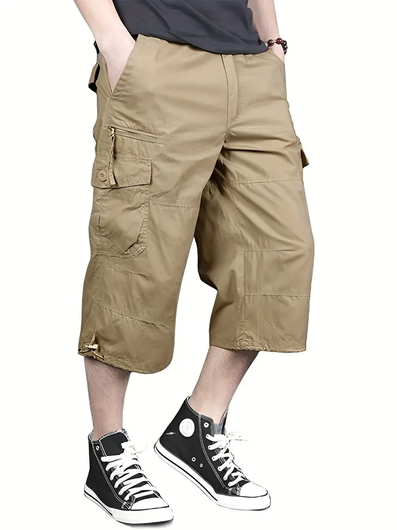 Street Style Men's Casual Cargo Capris Jeans Pocket Men's - Temu