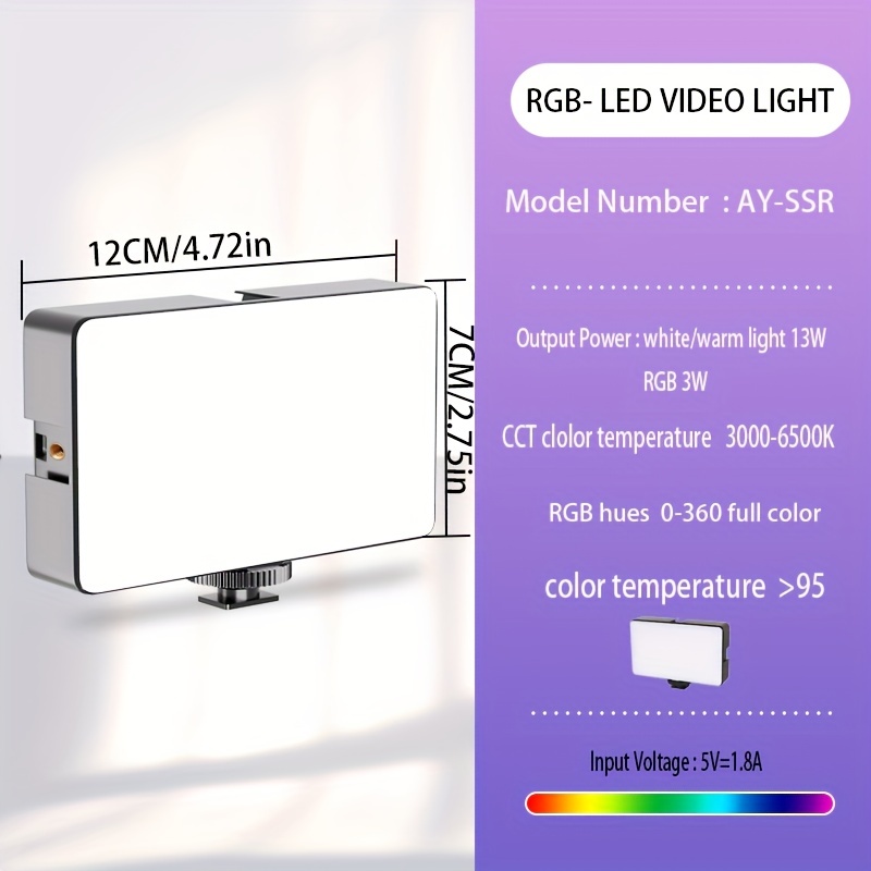 Luz de video RGB, PHOTOOLEX TOFU luz de cámara Mini 360° luz LED a todo  color 2500-9900K, luces de video magnéticas para fotografía, batería