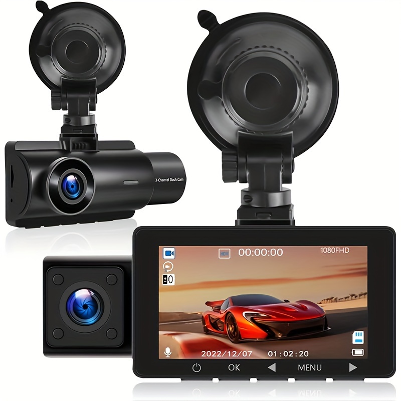 Dash Cam, 3 Channel Dash Cam, 1080P Dash Cam Front and Inside, Triple Dash  Cam, Dash Camera with 32GB Card, HDR, G-Sensor, 24Hr Parking, Loop