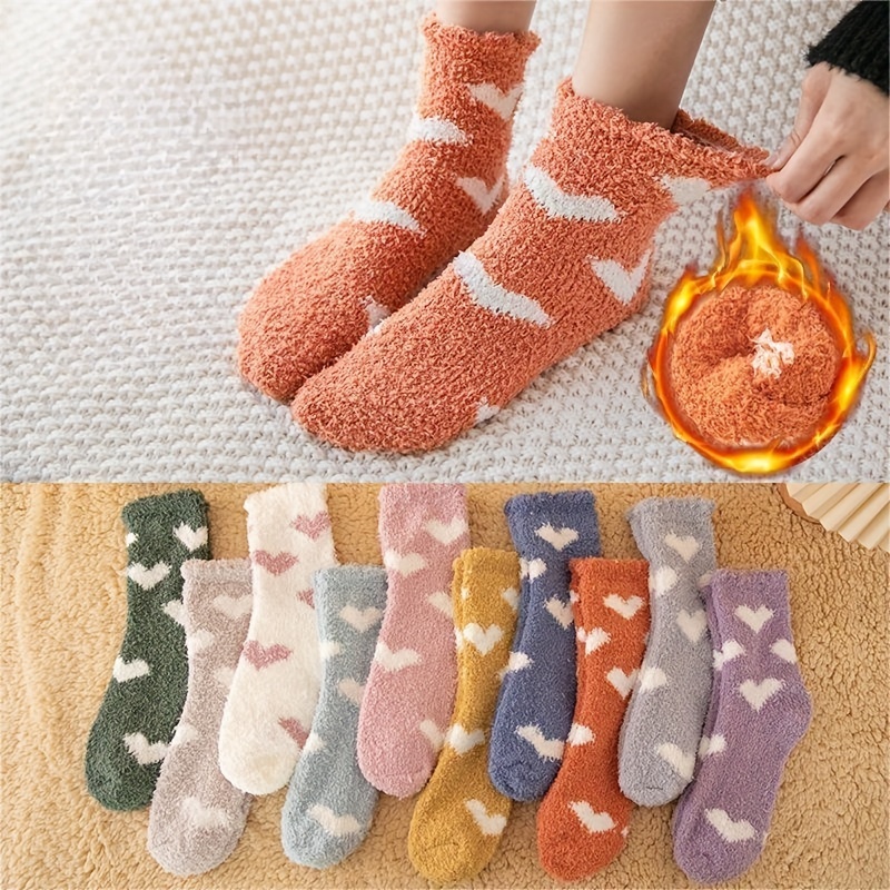 5/10 Pairs Heart Pattern Socks, Comfy & Warm Fuzzy Socks, Women's Stockings  & Hosiery