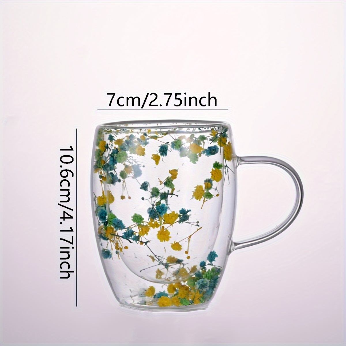 Tasse Isolante Fleurs Tasse Café Verre Double Paroi 370ml - Fleurs Séchées - Cadeau Fête Des Mères - Isolation Thermique Tasse Double Paroi Fleurs