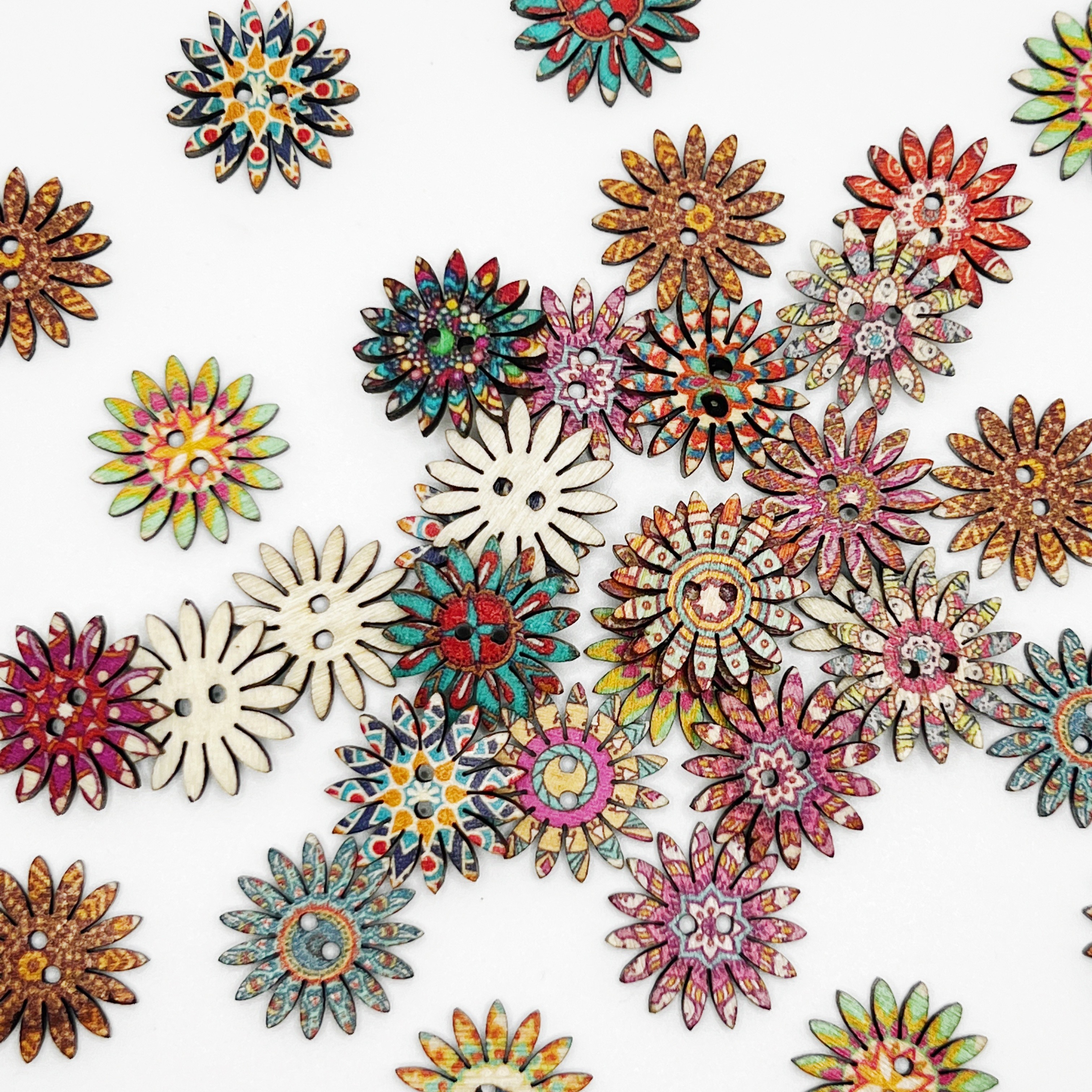 Boho Mixed Random Buttons Painted Flower Painting Round - Temu