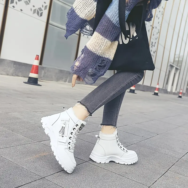womens casual high top shoes winter plush lined warm shoes thick soled lace up sports shoes 2