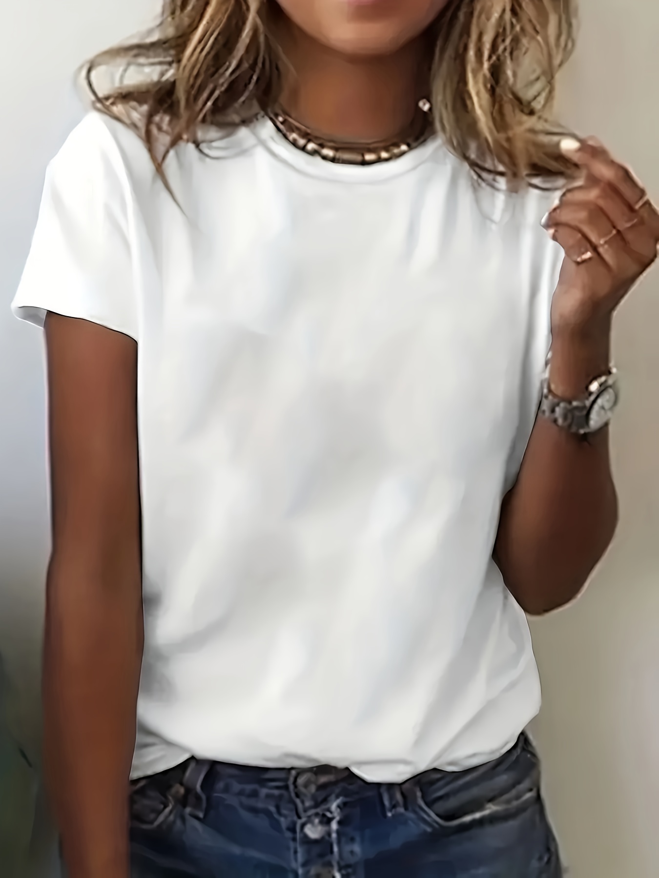 Women's Elegant Casual Short Sleeve T-Shirt - Round Neck Solid Black Top, Medium Stretch Machine-Washable Fabric, Versatile All-Season Wear for Everyday & Formal Outfits, Versatile Clothing, Sophisticated Style, Comfortable Fit