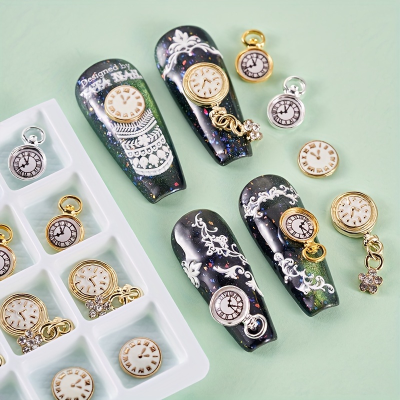 

20pcs Clock Nail Charms With Rhinestones, Clock Nail Art Studs Nail Art Supplies For Women And Girls Nail Jewelry