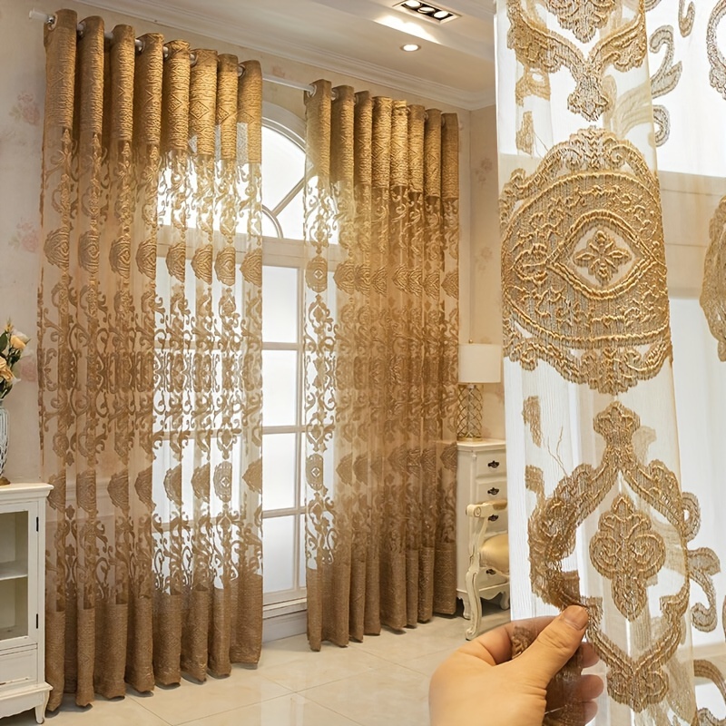 1pc Luxus Grau Sheer Jacquard Vorhänge - Temu Fenster Vorhänge Germany