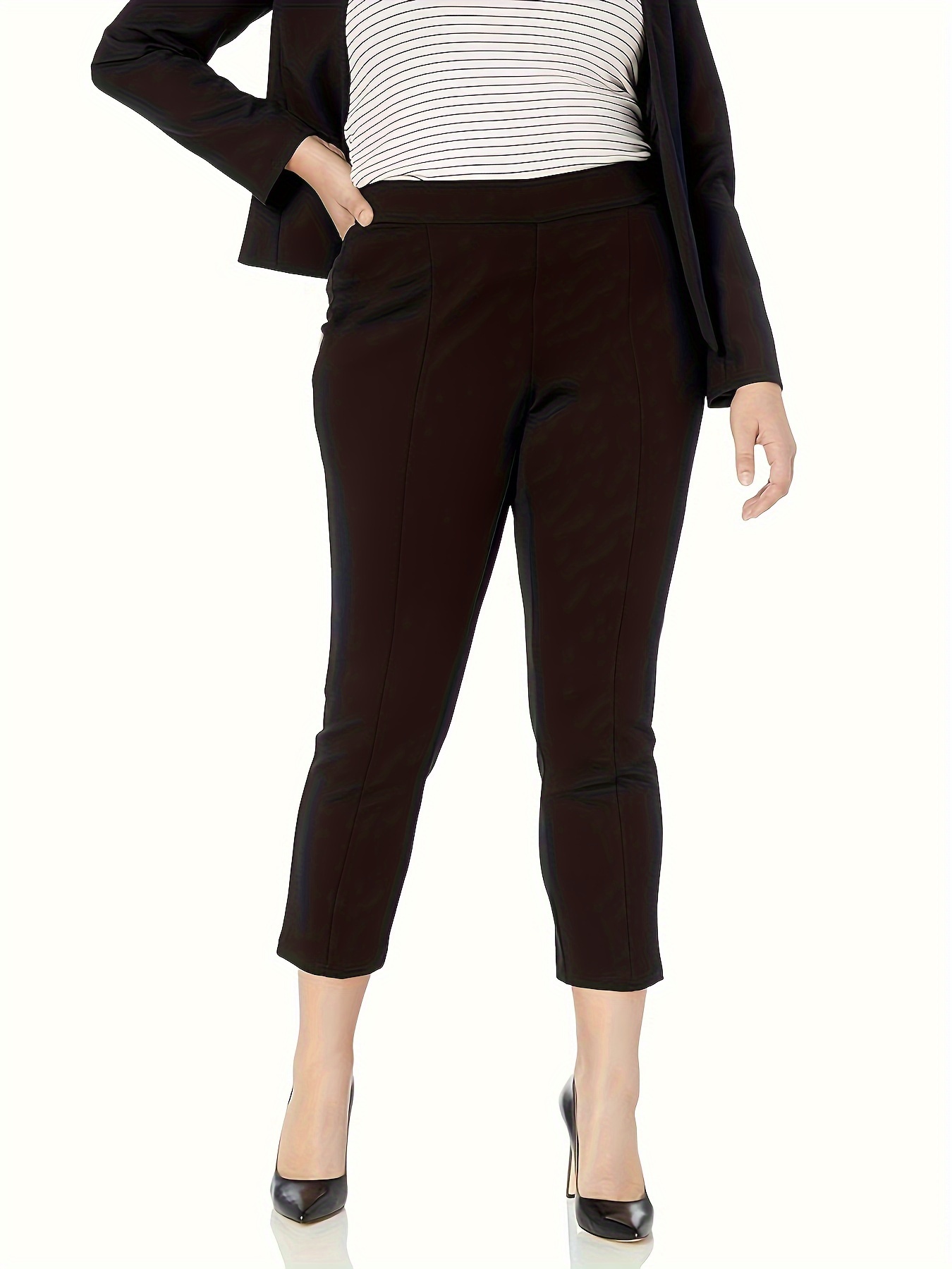 Plus Size Business Casual Pants Women's Plus Solid High - Temu