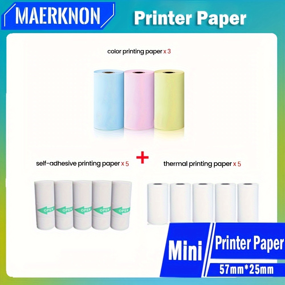 57mm Width Mini Printer Paper Thermal Label Sticker Color White Adhesive  Self Adhesive Paper Sticker Rolls Portable Wireless Hd Photo Inkless Printer  - Office & School Supplies - Temu