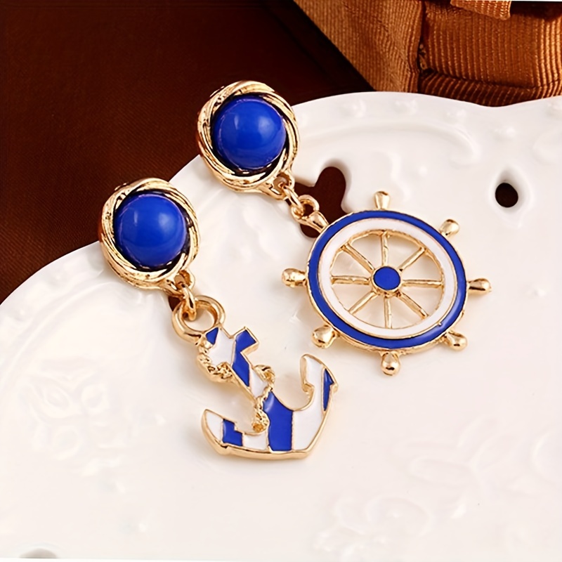 Navy blue and deals white earrings