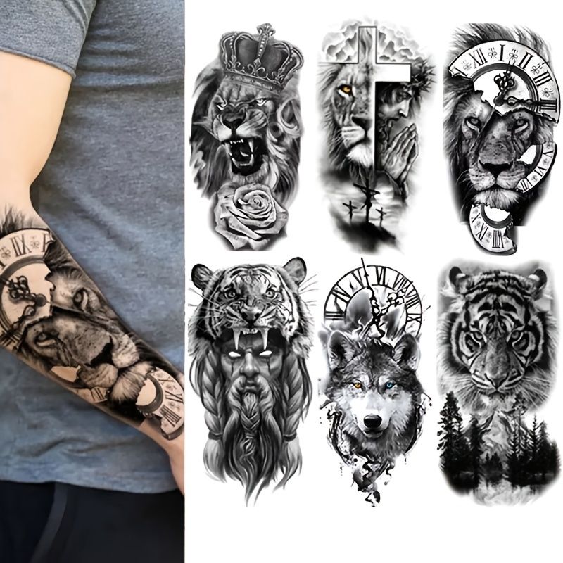 Temporary Tattoos For Men Women Waterproof Black Forest Wolf Tiger Lion  Tattoo Stickers Animal Fake Tattoo Diy Costom Sexy Arm Tatoos - Beauty &  Personal Care - Temu