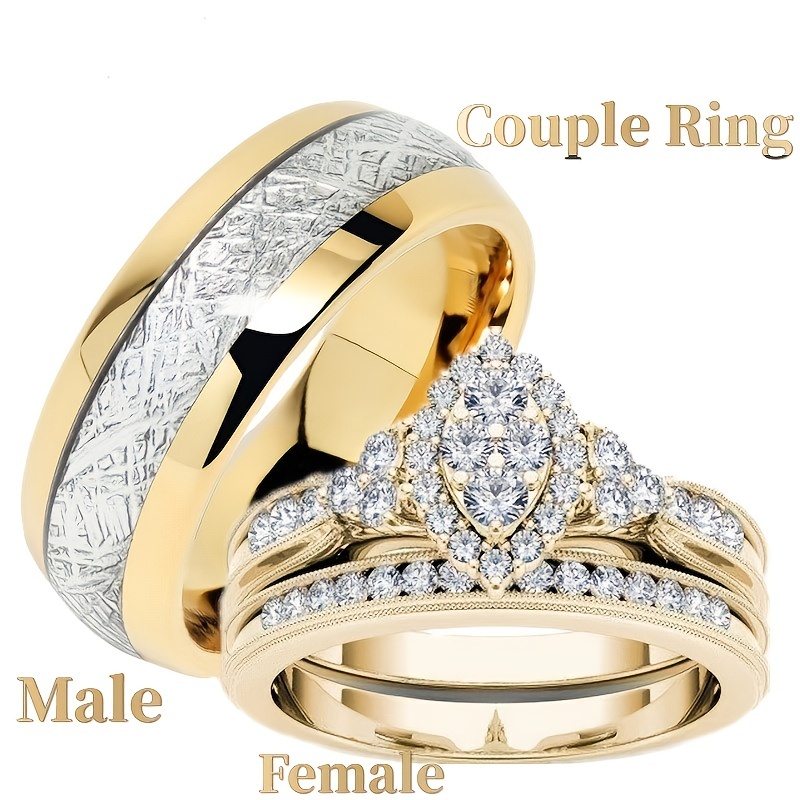 gold stainless steel fashion jewelry wedding rings couple set for