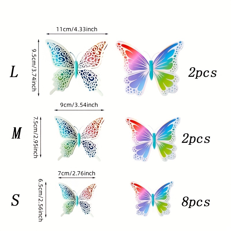 12Pcs Luminous Double Layer 3D Butterfly Wall Stickers Home Room Decor  Butterflies For Wedding Decoration Magnet Fridge Decals