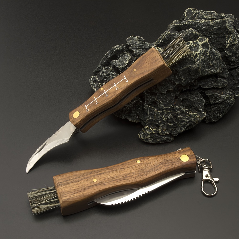 Wooden Mushroom Keychain Knife & Brush 