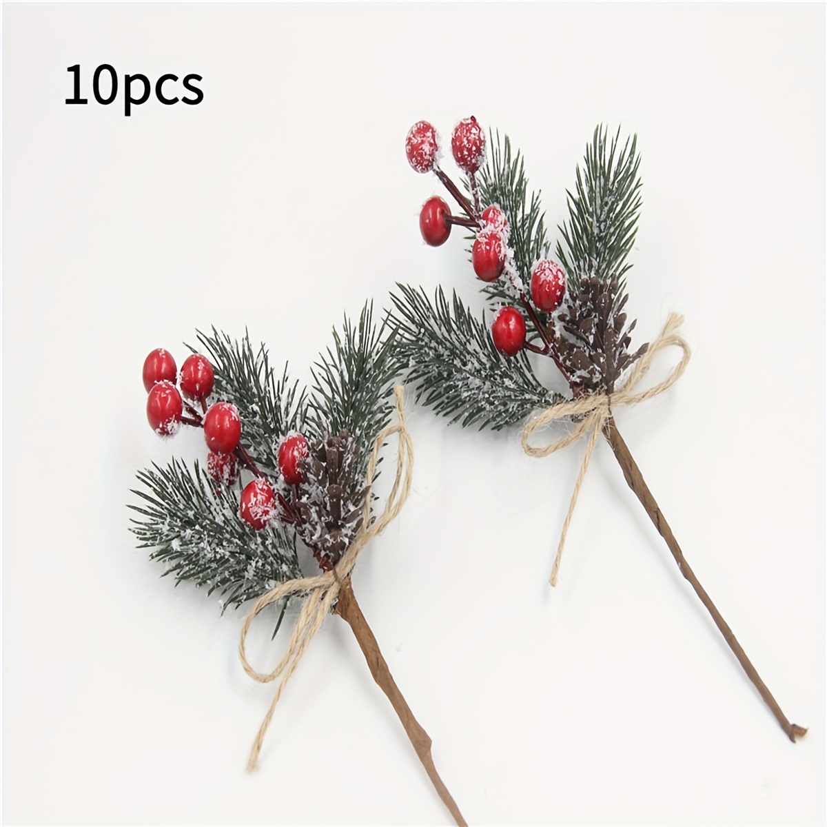 10pcs Artificial Christmas Picks Branches, Christmas Berries Red Berry  Stems Pine Branches, Christmas Greenery Picks, Winter Foral Picks Holly  Stem Ar