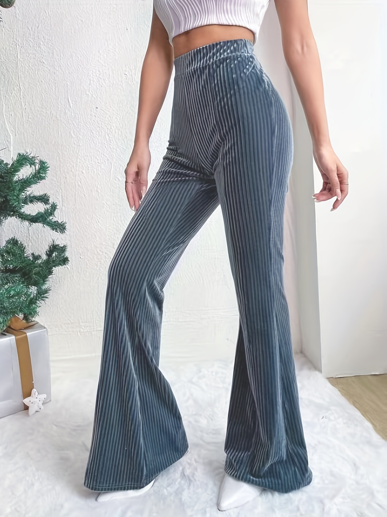 Plus Size Elegant Pants Women's Plus Solid Velvet Button Fly