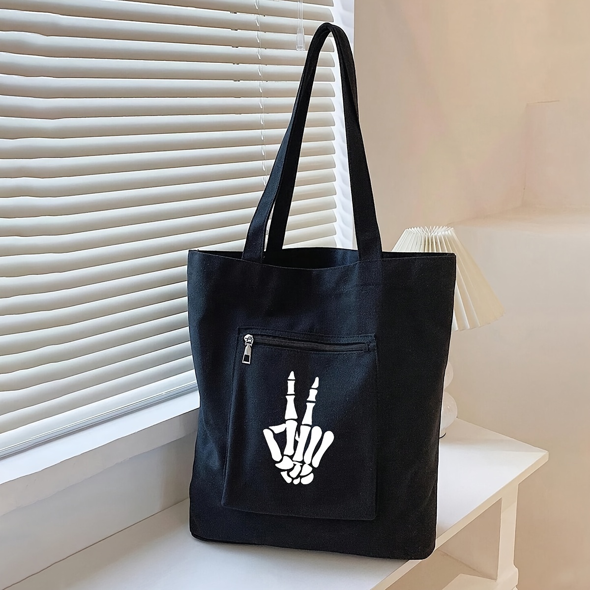 

Halloween Skeleton Print Tote Bag, Large Capacity Shoulder Bag, Women's Casual Handbag & Shopping Bag