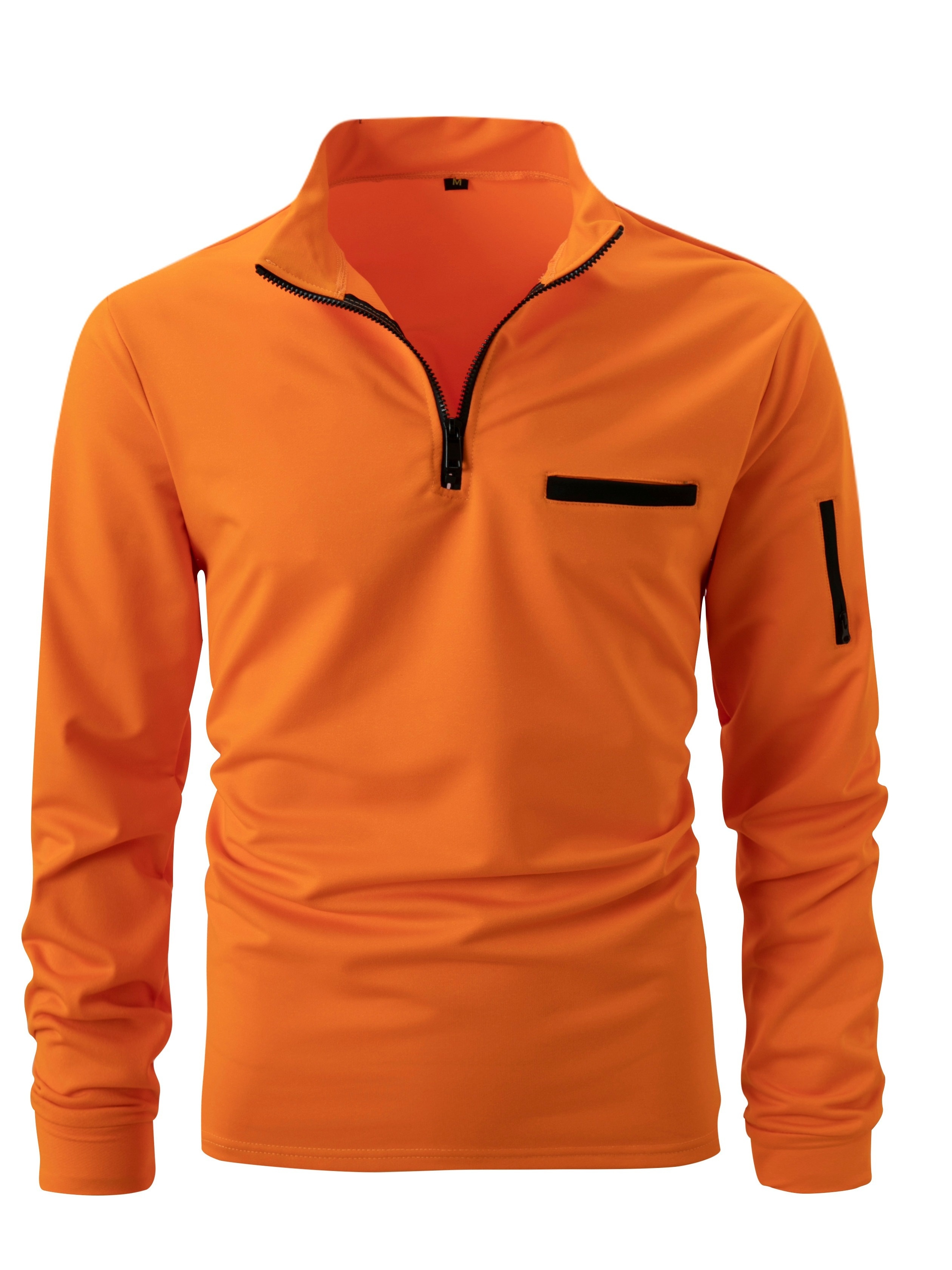 Solid Color Men's Fashion Long Sleeve Sports Zipper Shirt - Temu