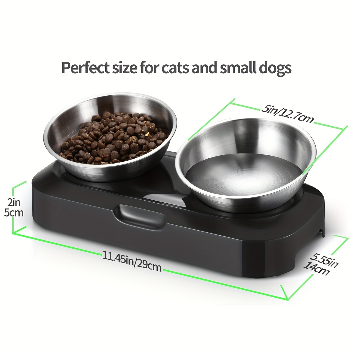 Raised Tilted Cat Bowls Stand Elevated Stainless Steel Pet Dog Food Water  Feeder