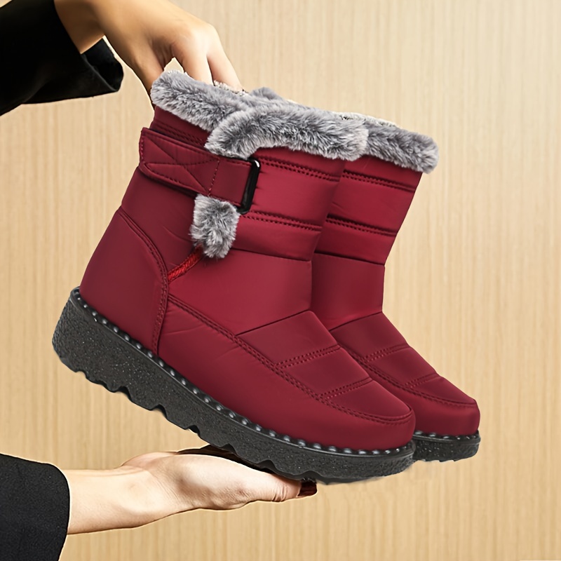 Solid Color Cotton Round Toe Footwear, Women's Waterproof Snow Warm Plush Thick Boots,Shoes Ladies,Temu