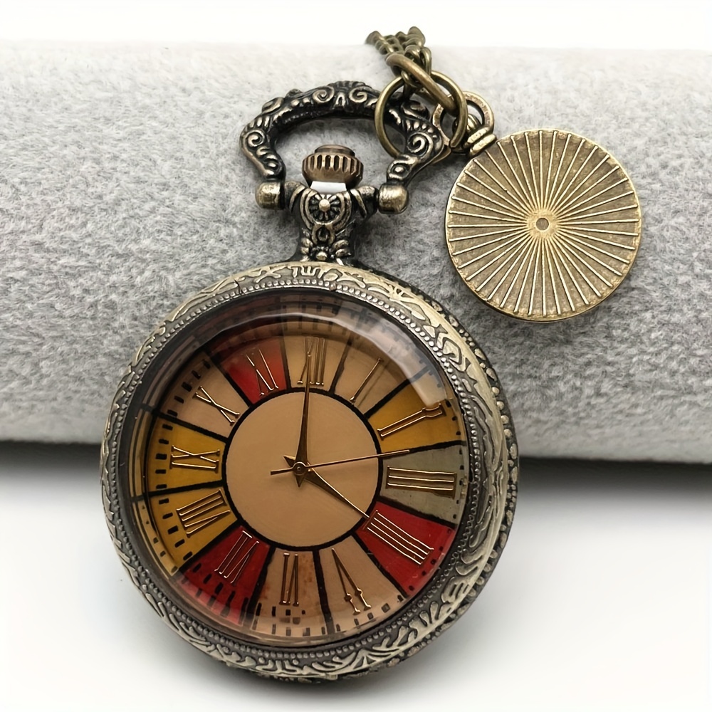 1pc antique pocket watch necklace gift men women colorful roman numeral dial with roman label pendant quartz clock details 5