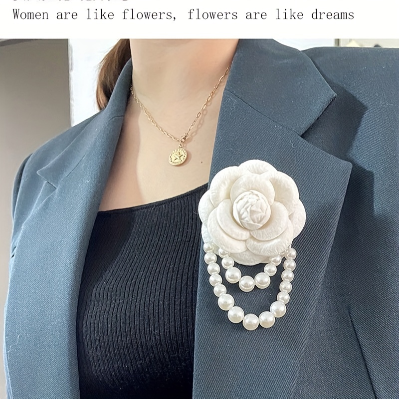 Camellia Flower Brooch Pin,Fabric Camellia Brooch Pin with Pearl,Vintage  Flower Brooch Pin for Jackets Hat Scarfts Corsage Dress