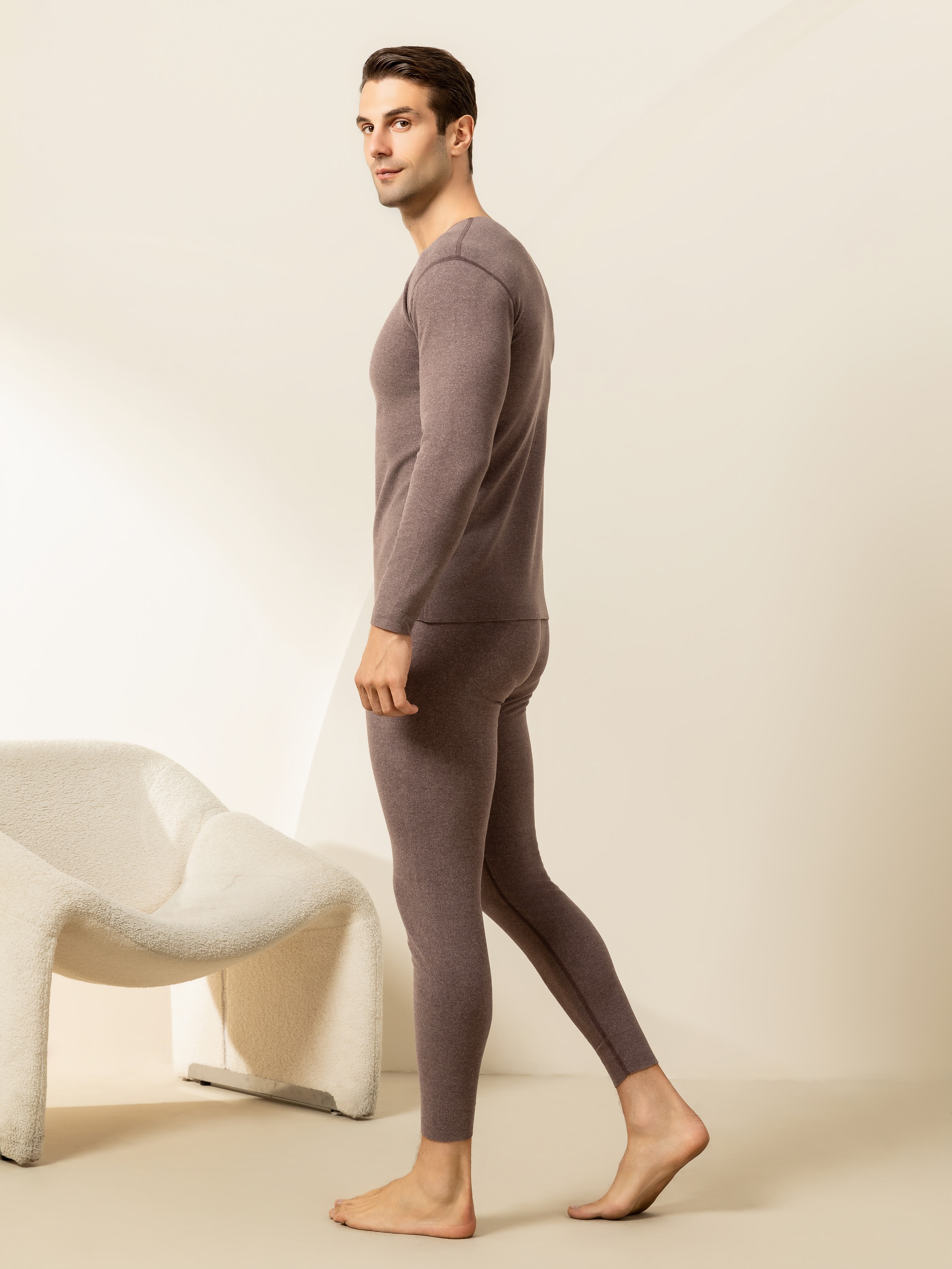Winter Thermal Underwear Set For Men Thickened Bottom Shirt Long Johns 2pcs  Thick Fleece Pajamas Suit Inner Wear Basic Clothing
