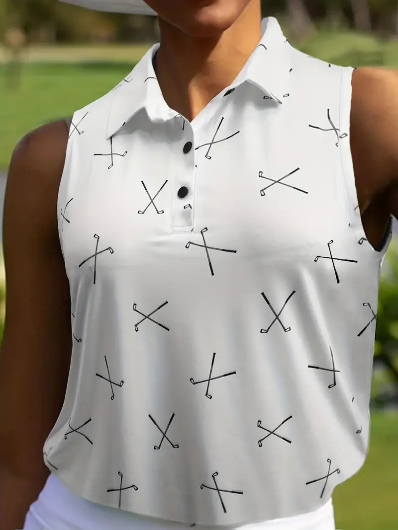 Plus Size Sports Top, Women's Plus Golf Clubs Print * Neck Quick Drying  Medium Stretch Tennis Golf Shirt