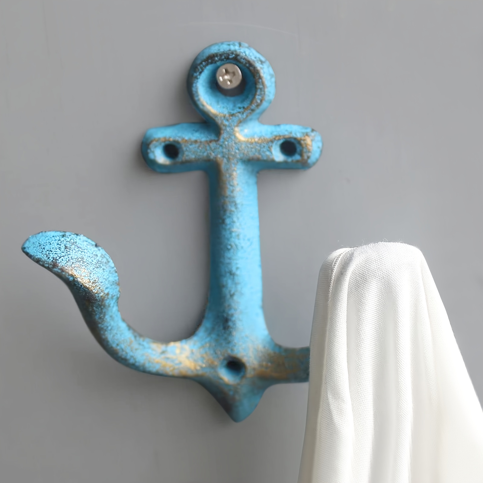 1pc, Vintage Rustic Cast Iron Nautical Anchor Design Wall Hooks Coat Hooks  Rack, Decorative Wall Mounted Antique Shabby Chic Metal Home Bathroom Towel