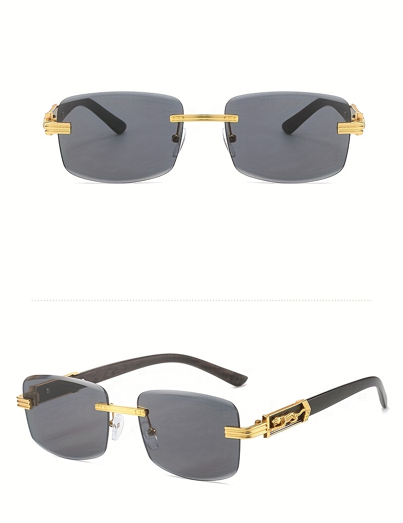 Men's Personalized Cheetah Metal Temple Design Rimless Sunglasses