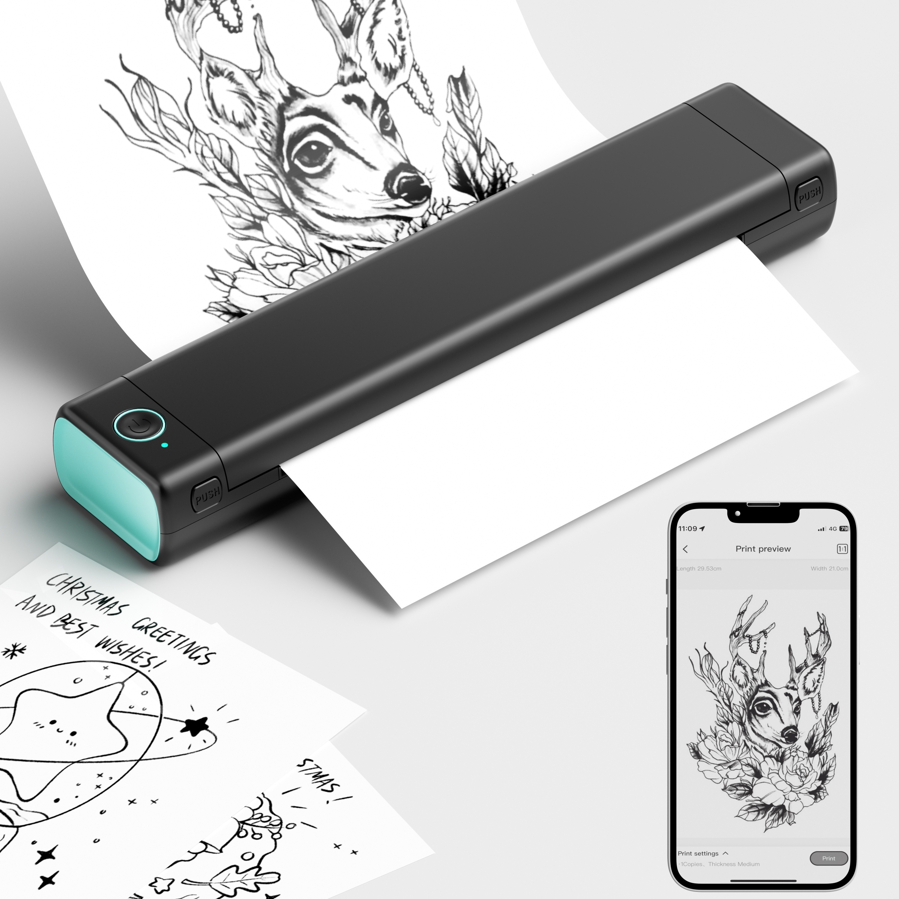  Mini Tattoo Transfer Machine, 1200mAh Wireless Copier Tattoo  Transfer Printer Paper Device for Salon (Black) : Beauty & Personal Care